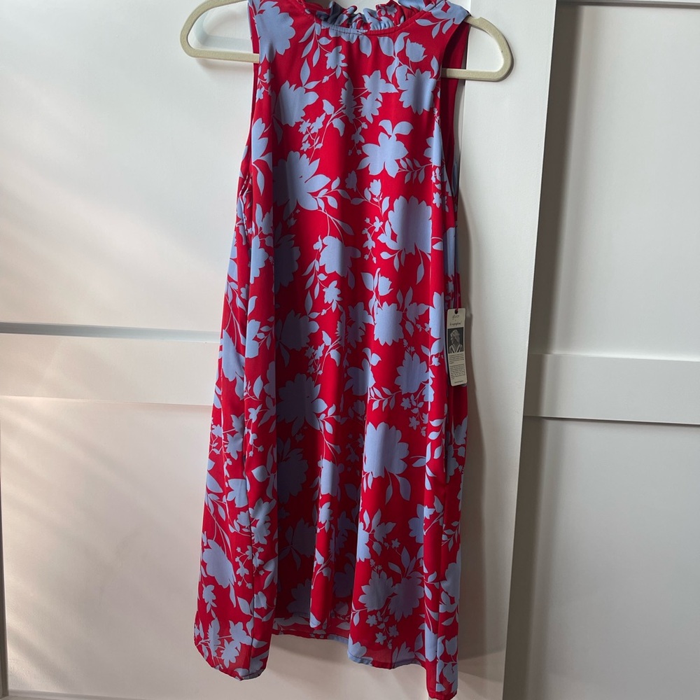 Gibson Red and Blue Sleeveless Sundress Mock Neck Casual new with tag